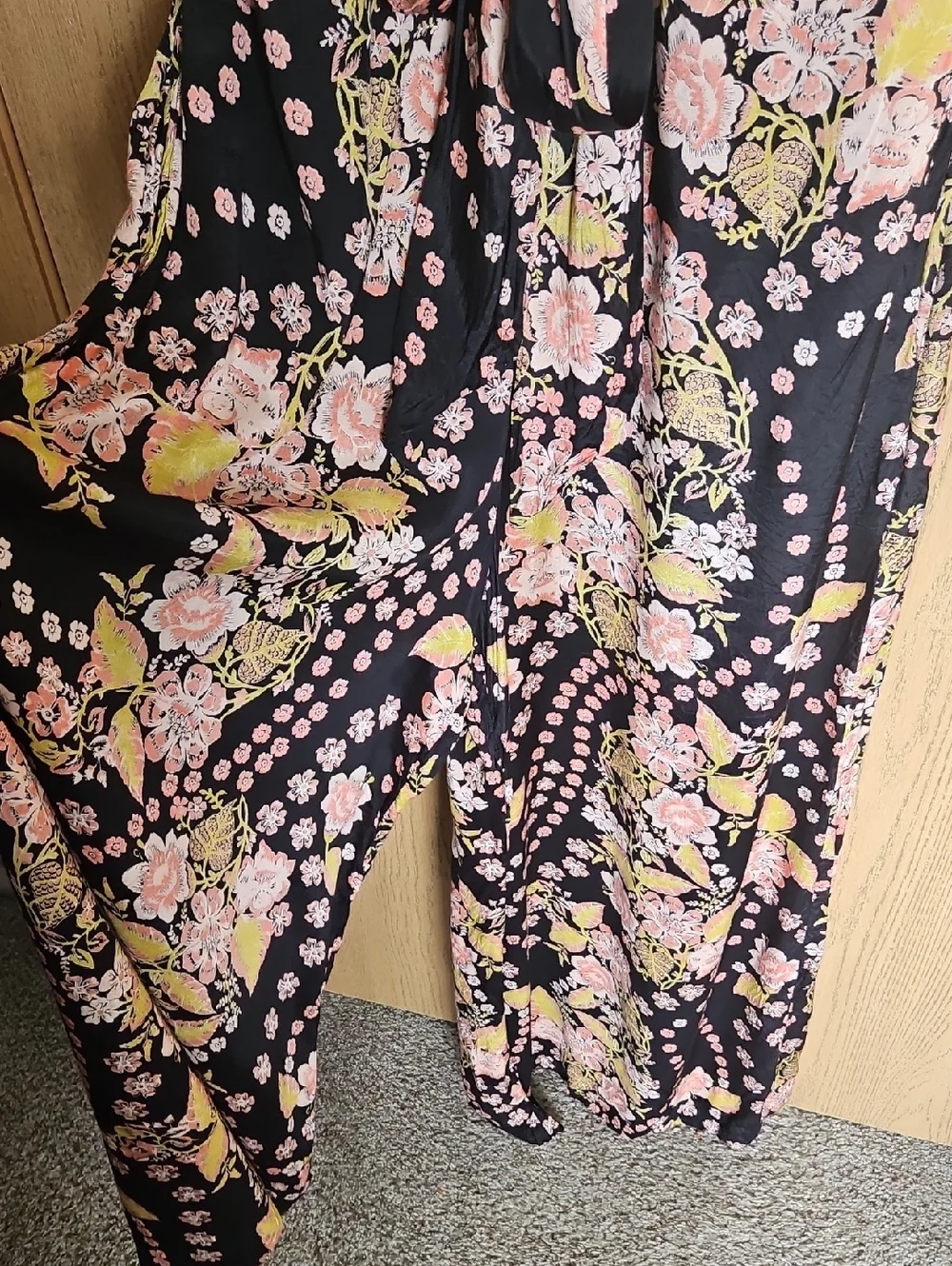 Free People Black Floral Tie-Front Jump Suite. - Picture 7 of 13